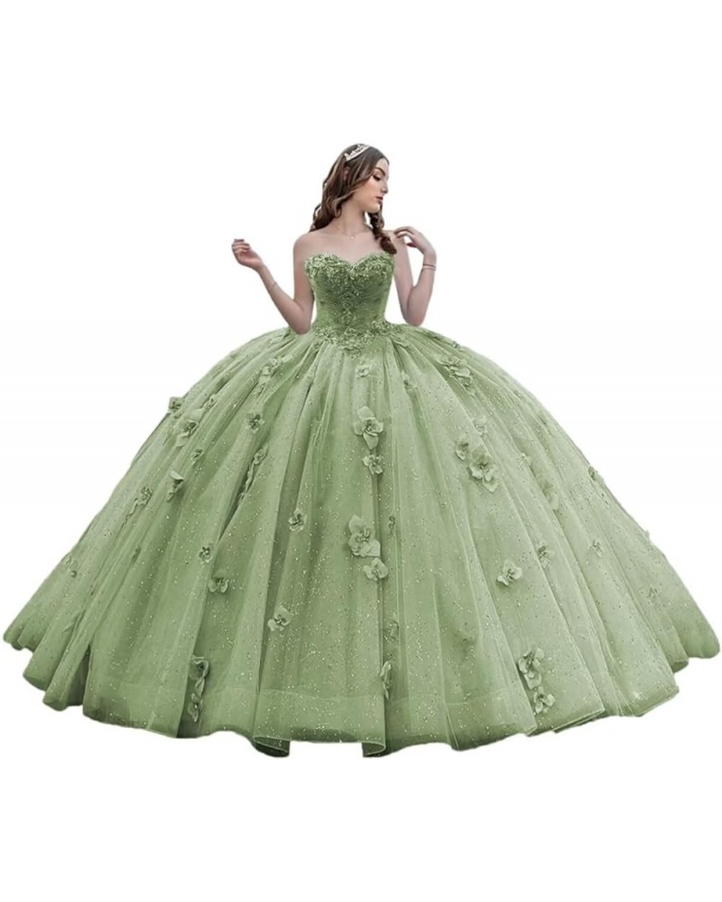 Princess Sweetheart Quinceanera Dresses Floral Lace Ball Gown Gliter Beaded Prom Dresses Sage $54.06 Dresses